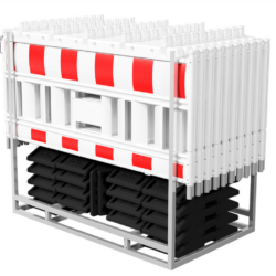 Absperrschrankengitter SET3, Variante Schake-Euro2, Typ NOX Light, Folie RA1/A, rot-weiß, mit Lampenadapter, auf Multipalette für Absperrschrankengitter und Fußplatte, VPE1