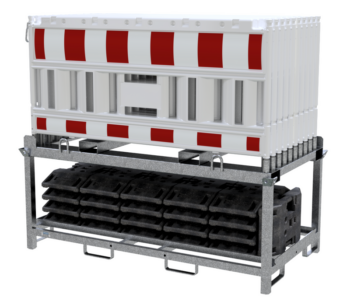 Absperrschrankengitter SET2, Variante Schake-Euro 2, Typ NOX, Folie RA2/B, rot-weiß, ohne Lampenadapter, auf Lager- u. Transporttraverse,VPE1