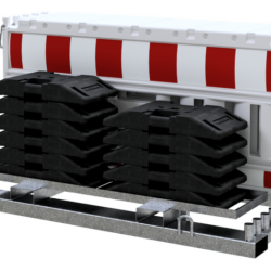 Absperrschrankengitter SET1, Variante Schake- Euro 2, Typ NOX, rot-weiß, Folie RA1/A, mit Lampenadapter, auf Lager- u. Transporttraverse, VPE1